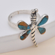 Santa Fe Collection - Spiny Turquoise Dragonfly Ring in Rhodium Overlay Sterling Silver