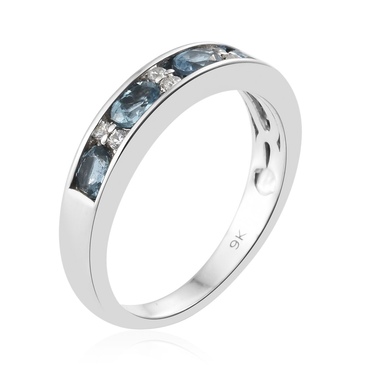 9K White Gold AA Santa Maria Aquamarine (Ovl), Natural Cambodian Zircon Half Eternity Band Ring 1.000 Ct.