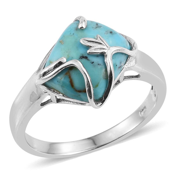 Arizona Matrix Turquoise (Cush) Solitaire Ring in Platinum Overlay Sterling Silver 4.500 Ct.