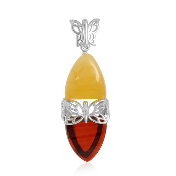 Multi Colour Baltic Amber (Trl) Pendant and Earrings (with Clasp) in Sterling Silver