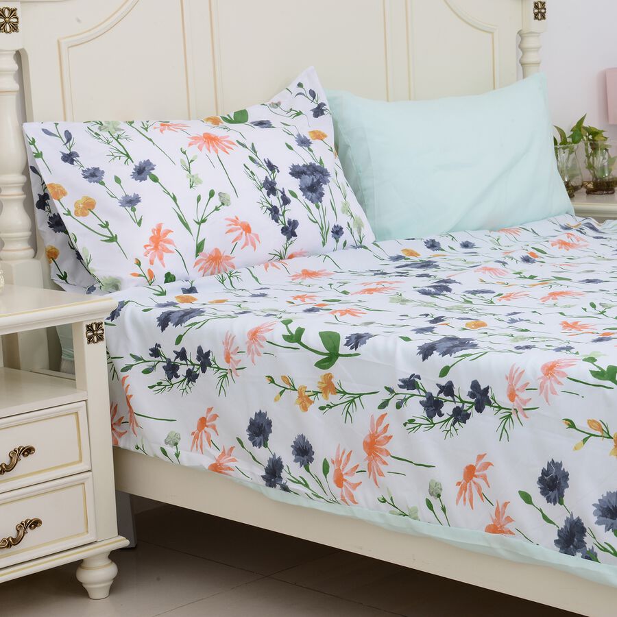 4 Pieces Set Multi Colour Flower Pattern 2 Pillow Case Duvet Cover