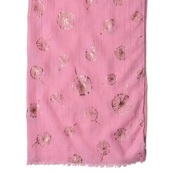 Golden Dandelion Pattern Pink Colour Scarf with Fringes (Size 180X70 Cm)