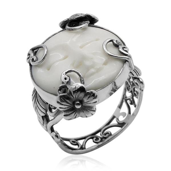 Princess Bali Collection OX Bone Carved Face (Rnd) Ring in Sterling Silver 13.000 Ct.
