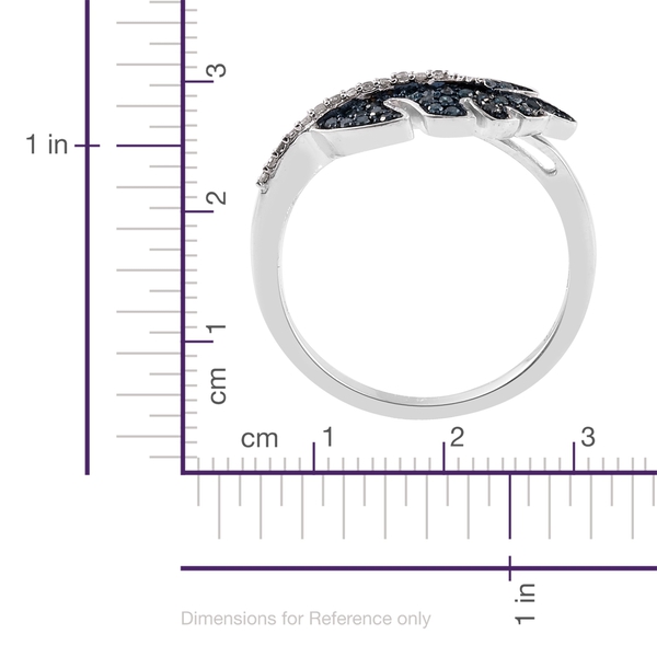Blue Diamond (Rnd), White Diamond Leaf Design Ring in Platinum Overlay Sterling Silver 0.335 Ct.