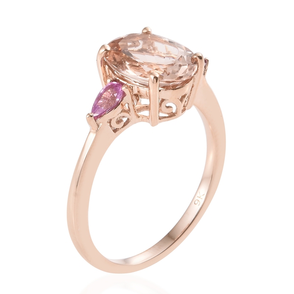 Collectors Edition-9K Rose Gold AAA Marropino Morganite (Ovl 11x9mm 3.20 Ct), Pink Sapphire Ring 3.500 Ct.