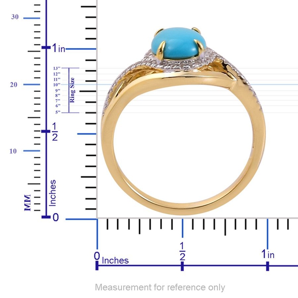 Arizona Sleeping Beauty Turquoise (Ovl 1.75 Ct), White Zircon Ring in Yellow Gold Overlay Sterling Silver 2.000 Ct.