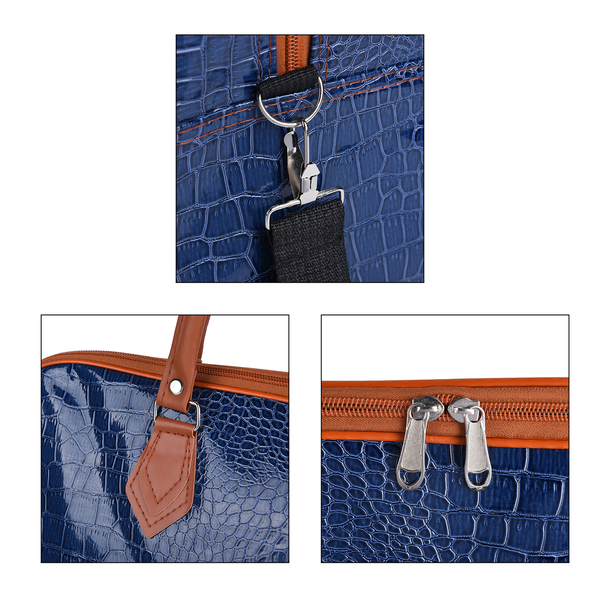 Croc Embossed Travel Bag with Shoulder Strap (Size 43x38x20 Cm) - Navy