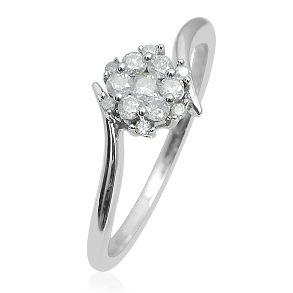 9K White Gold SGL Certified Diamond (Rnd) (I3/G-H) Floral Ring 0.330 Ct.