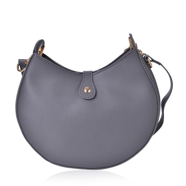 Grey Colour Crescent Moon Shaped Crossbody Bag with Adjustable and Removable Shoulder Strap (Size 24X18X5 Cm)