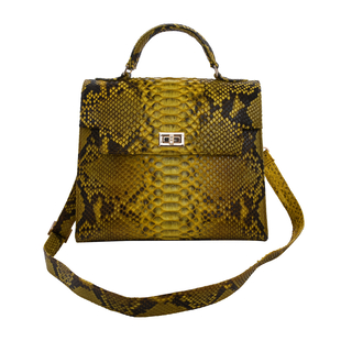 LA MAREY 100% Genuine Python Leather Satchel Bag with Detachable Shoulder Strap (Size 30x25x13cm) - Yellow