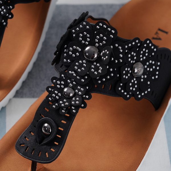 LA MAREY Floral Pattern Sandals (Size 3) - Black