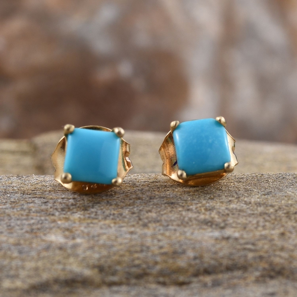 Arizona Sleeping Beauty Turquoise (Sqr) Stud Earrings (with Push Back) in 14K Gold Overlay Sterling Silver 0.750 Ct.