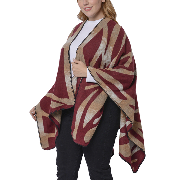 Wine and Brown Colour Raised Grain Pattern Blanket Kimono (Size 133x70 Cm)
