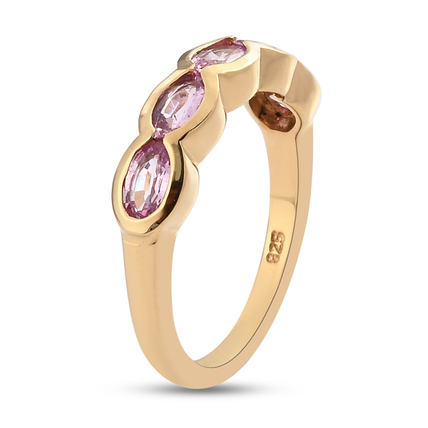 Pink Sapphire (FF) 5 Stone Ring in Yellow Gold Overlay Sterling Silver 1.28 Ct.