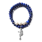 Lapis Lazuli and White Freshwater Pearl Stretchable Bracelet (Size 7) 145.00 Ct.
