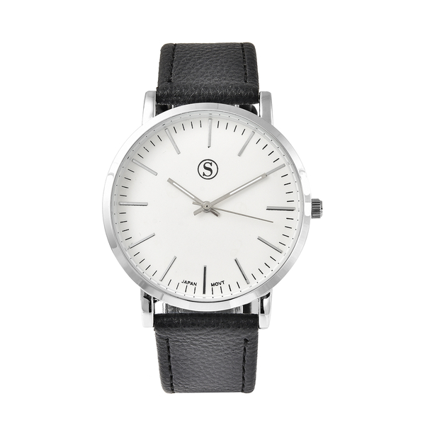 Personalised Engravable STRADA Japanese Movement Watch with Silver Tone and Black Strap