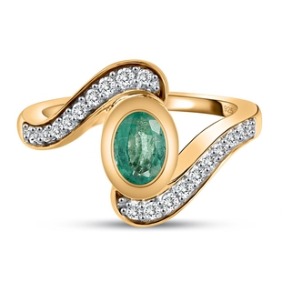 Emerald and Natural Cambodian Zircon Bypass Ring in Vermeil Yellow Gold Overlay Sterling Silver