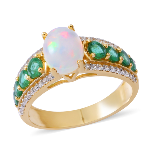 3 Ct AAA Ethiopian Welo Opal and Multi Gemstone Classic Ring in 9K Gold 3.40 Grams