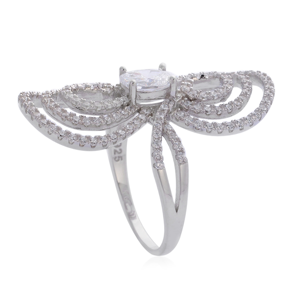 AAA Simulated White Diamond Ring in Rhodium Plated Sterling Silver 2.000 Ct.