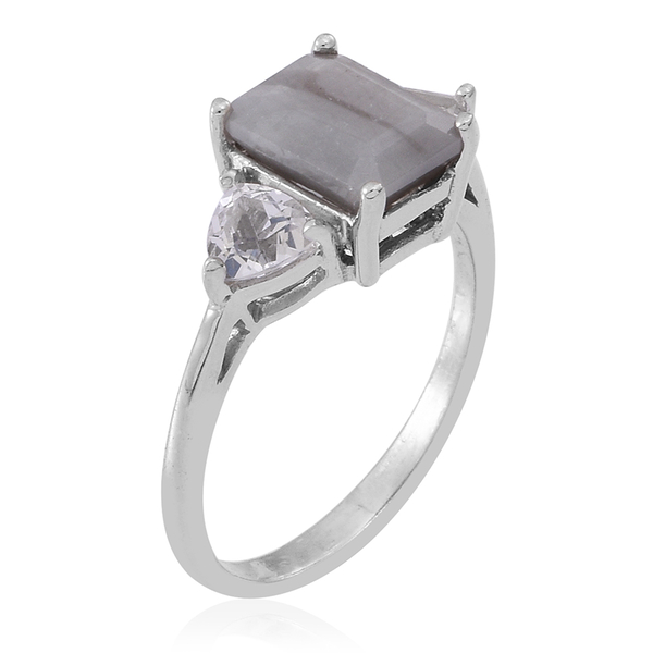 Natural Silver Sapphire (Oct 3.50 Ct), White Topaz Ring in Rhodium Plated Sterling Silver 5.500 Ct.