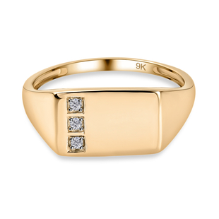 9K Yellow Gold SGL Certified Diamond (I1/G-H) Signet Ring, 0.040 Ct, Gold wt 3.63 Gms.