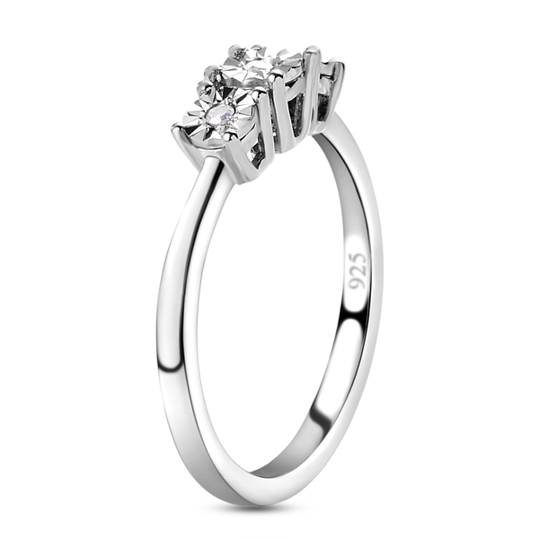 Diamond Trilogy Ring in Platinum Overlay Sterling Silver
