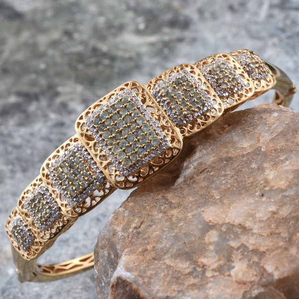 Natural Colour Change Alexandrite (Rnd), Natural Cambodian Zircon Bangle (Size 7.75) in 14K Gold Overlay Sterling Silver 3.750 Ct.
