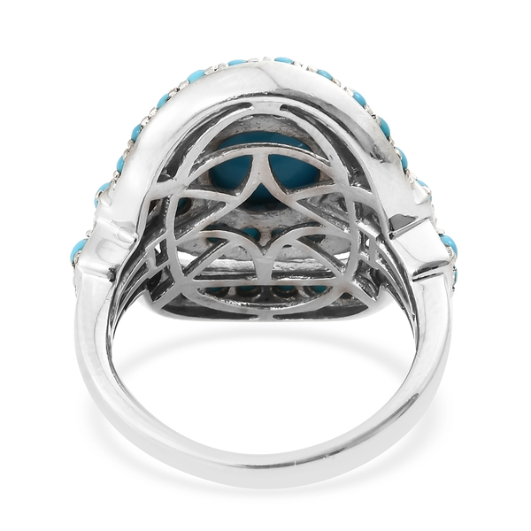 Arizona Sleeping Beauty Turquoise (Ovl 2.00 Ct) Ring in Platinum Overlay Sterling Silver 4.000 Ct. Silver wt 7.30 Gms.