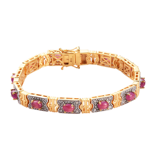 Sundays Child - African Ruby (FF) and Natural White Zircon Bracelet (Size 7.5) in 14K Gold and Plati