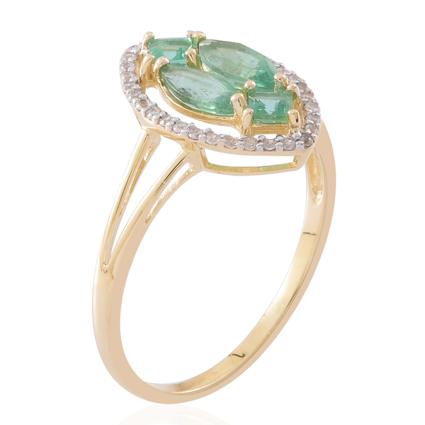 Designer Inspired-Limited Edition- 9K Yellow Gold Kagem Zambian Emerald (Mrq), Natural White Cambodian Zircon Ring 1.750 Ct.