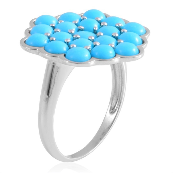 Arizona Sleeping Beauty Turquoise (Rnd) Cluster Ring in Rhodium Plated Sterling Silver 4.250 Ct.