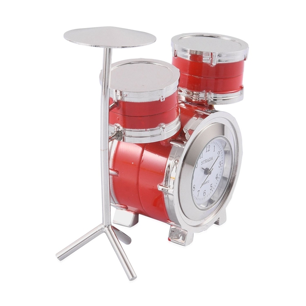 3D-STRADA Japanese Movement Red Drum Set Style Table Clock
