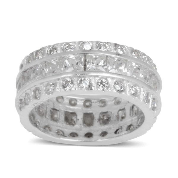 AAA Simulated Diamond (Sqr) Full Eternity Ring in Rhodium Plated Sterling Silver