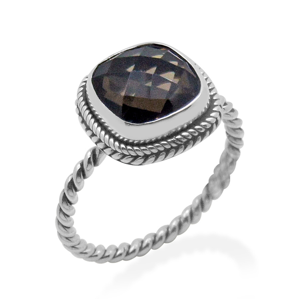 Royal Bali Collection Brazilian Smoky Quartz (Cush) Solitaire Ring in Platinum Overlay Sterling Silv