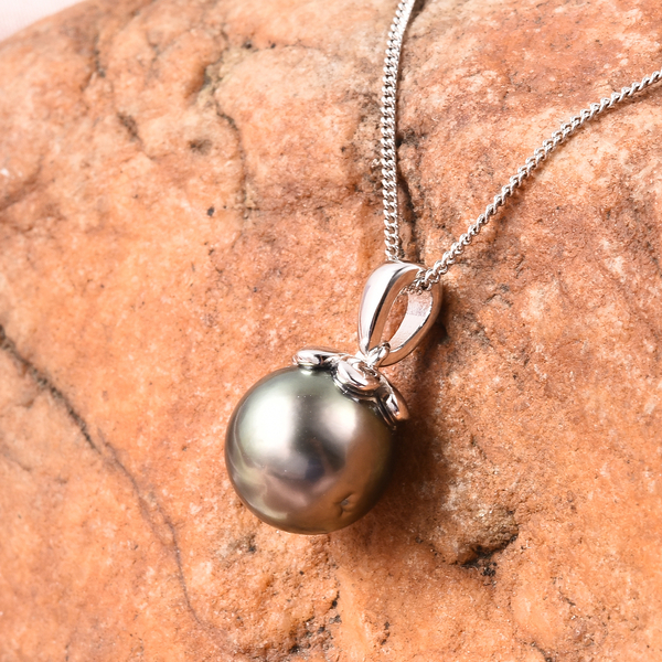 Galatea Pearl- Tahitian Momento Talking Pearl  Pendant With Chain (Size 18) in Rhodium Overlay Sterl