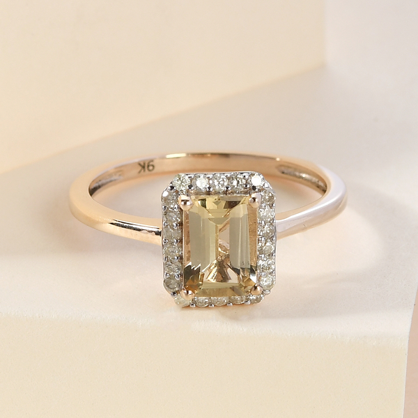 9K Yellow Gold Imperial Topaz and Diamond Halo Ring 1.31 Ct.
