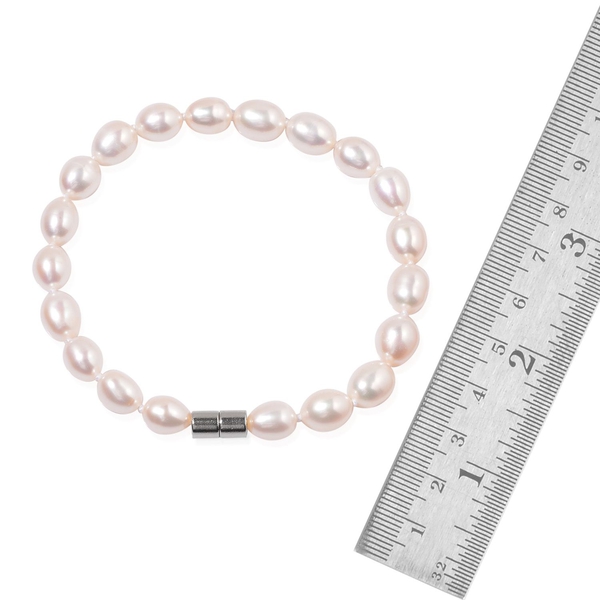 Fresh Water White Pearl Bracelet (Size 7.5) with Magnetic Lock 50.000 Ct.