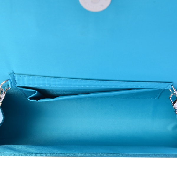 Blue Satin Bow Clutch with Removable Chain Strap (Size 30x10 Cm)