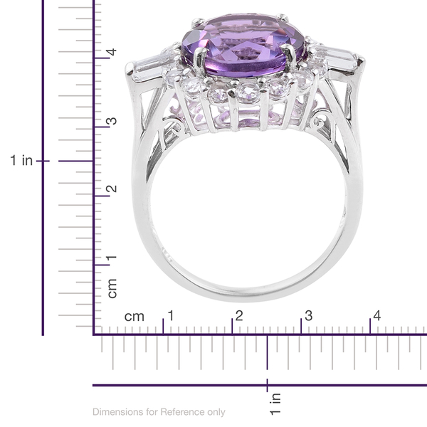 Zambian Amethyst (Rnd 6.35 Ct), White Topaz Ring in Platinum Overlay Sterling Silver 8.250 Ct.