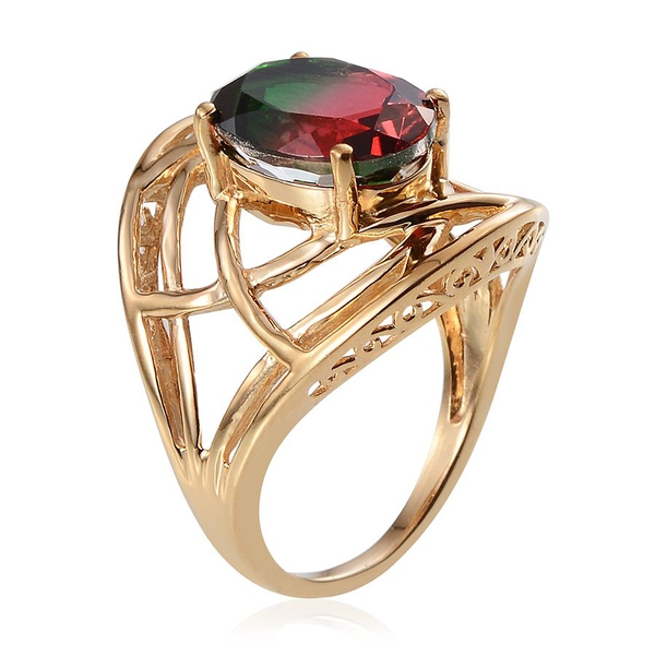 Tourmaline Colour Quartz (Ovl) Solitaire Ring in 14K Gold Overlay Sterling Silver 6.500 Ct.