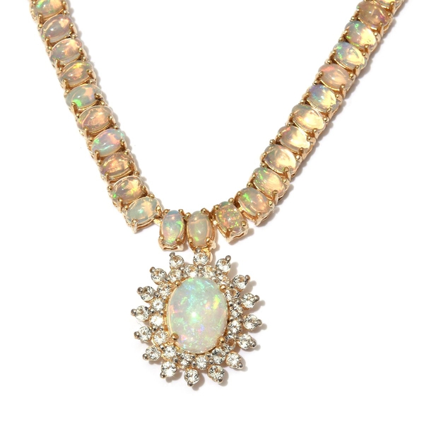 Ethiopian Welo Opal (Ovl 1.50 Ct), White Topaz Necklace (Size 18) in 14K Gold Overlay Sterling Silver 14.750 Ct.
