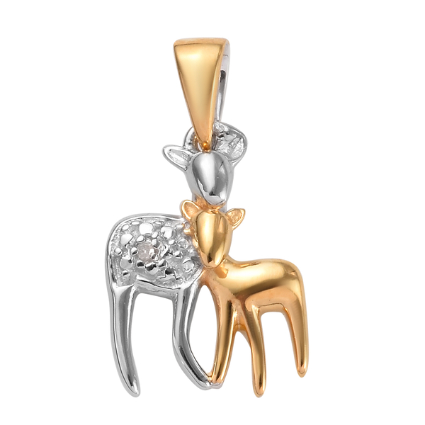 Diamond Mother and Child Deer Pendant in Platinum and Gold Plated Silver
