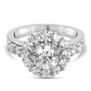 Lustro Stella Platinum Overlay Sterling Silver Ring Made with Finest CZ 3.71 Ct.