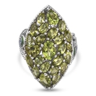 Natural Hebei Peridot Cluster Enamelled Ring (Size N) in Platinum Overlay Sterling Silver 6.39 Ct, Silver wt.