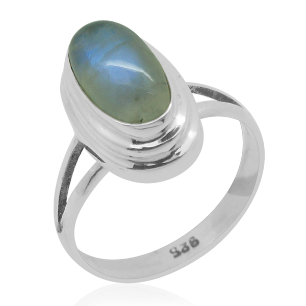 Royal Bali Collection Rainbow Moonstone (Ovl) Solitaire Ring in Sterling Silver 4.730 Ct.