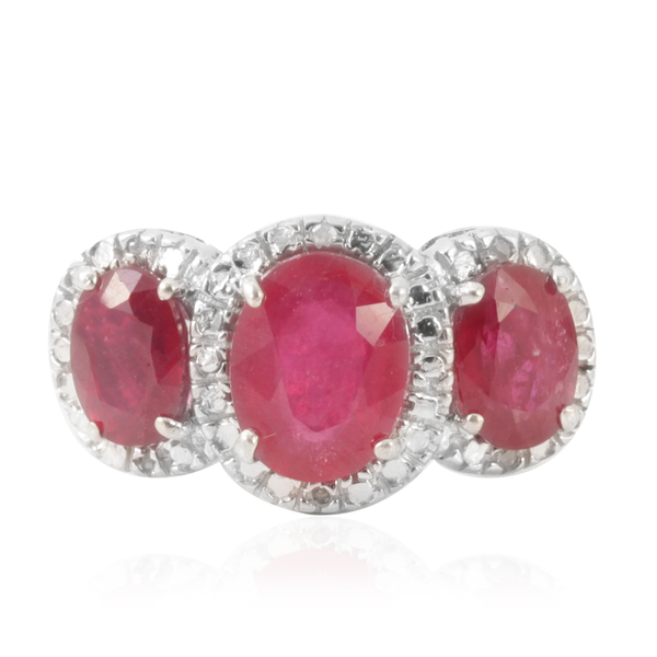 African Ruby (Ovl 2.75 Ct), Diamond Ring in Rhodium Plated Sterling Silver 5.020 Ct.