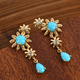 Arizona Sleeping Beauty Turquoise and Natural Cambodian Zircon Dangle Earrings (with Push Back) in Yellow Gold Overlay Sterling Silver 1.64 Ct.