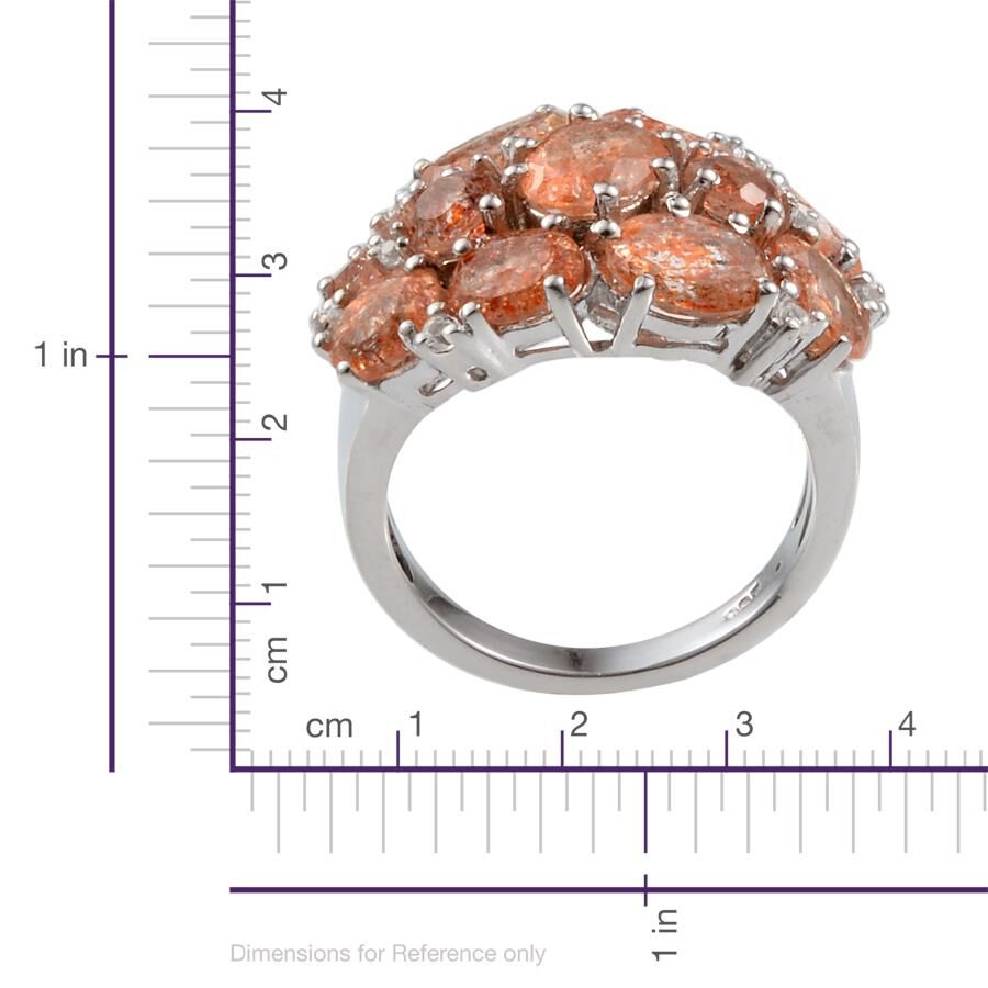 Tanzanian Sun Stone (Ovl), White Topaz Ring in Platinum Overlay Sterling Silver 5.500 Ct.