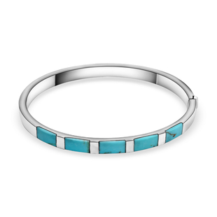 Close Out- Rhodium Overlay Sterling Silver Turquoise Bangle (Size 7), Silver Wt. 10.60 Gms
