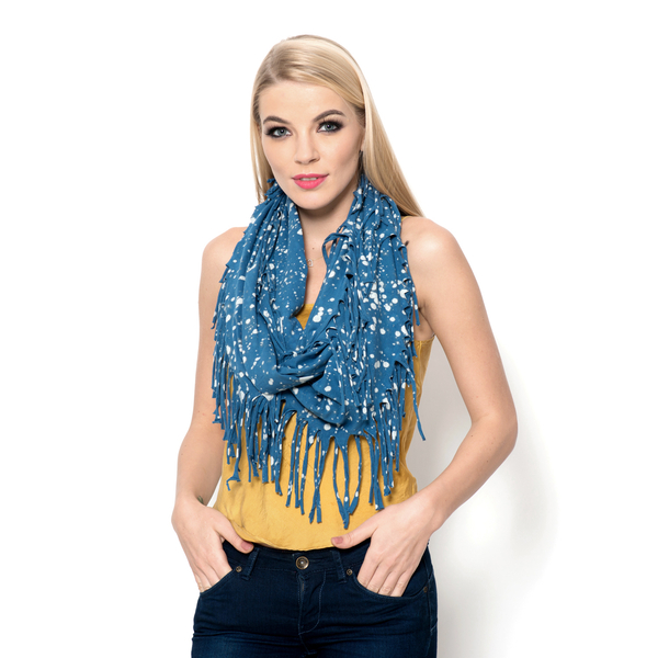 100% Cotton White and Blue Colour Printed Snood (Size 110x45 Cm)